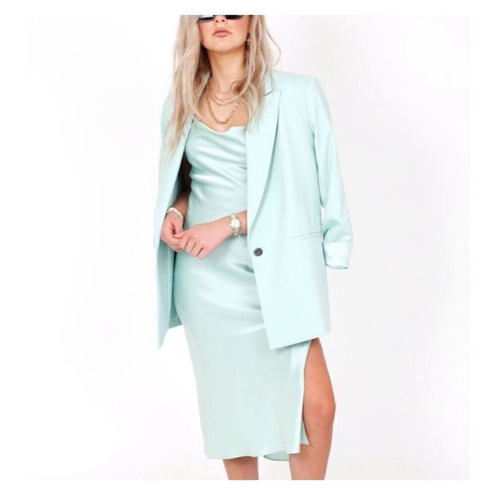 Nwt Alice + Olivia Denny Notch Collar Roll Cuffed Boyfriend Blazer Mint Size Xs